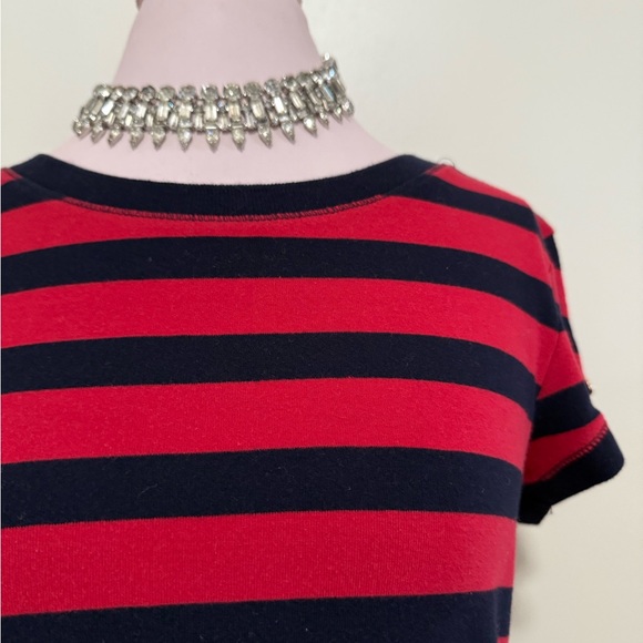 Talbots Navy & red strip weekender tee with gold button accents in size Lg - Picture 2 of 11